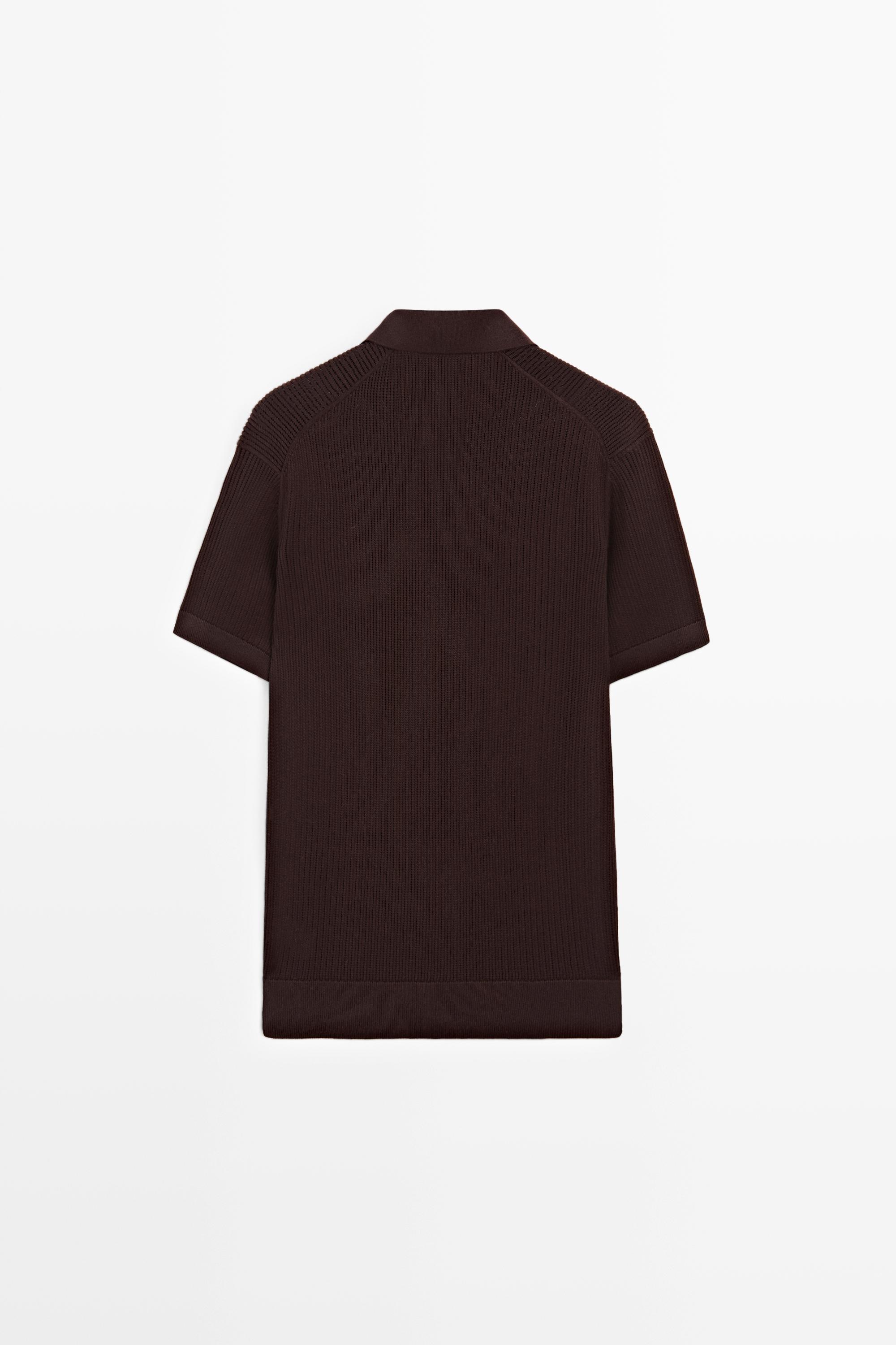Cotton-blend V-neck knit polo shirt